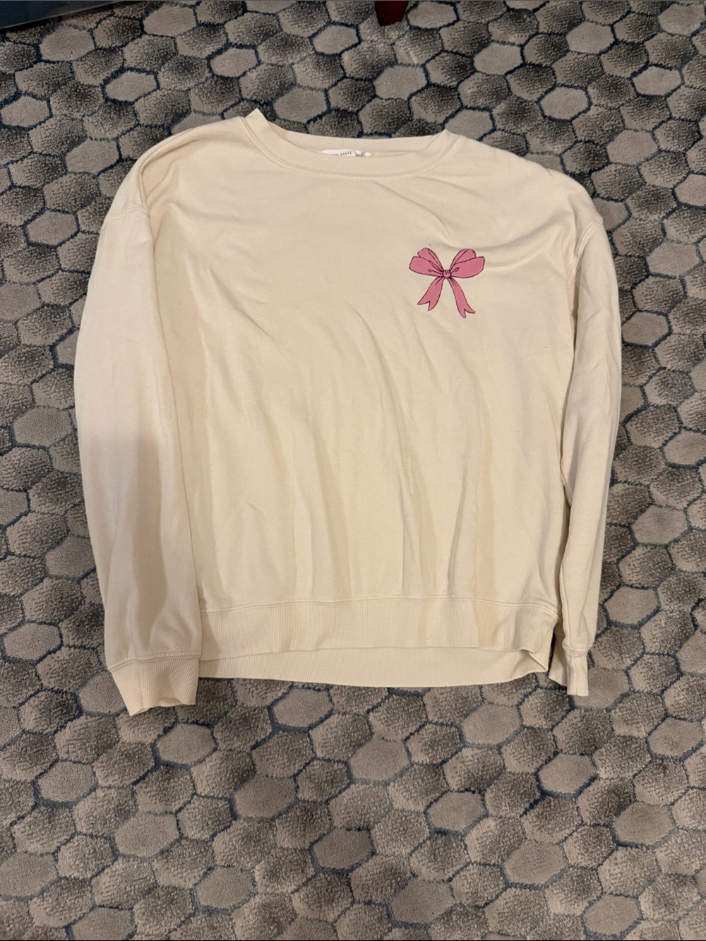 Altar'd State Cream Crewneck with Pink Bow Detail